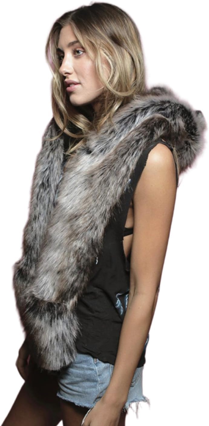 Faux Fur Animal Hat 3 in 1 Novelty Hood Earflap Cap Scarf Mitten Hoodie with Paw Pocket Plush Beanie Party Costume image 3