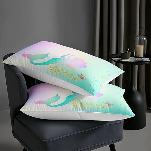 Miniatura 6 de AILONEN Juego de edredón de sirena tamaño individual, juego de edredón de sirena, decoración para dormitorio de niños y niñas, 3 piezas, 1 edredón y