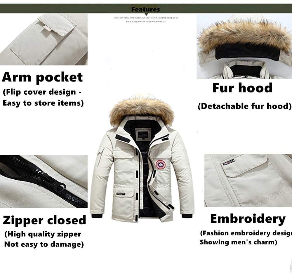 Manteau Hiver Homme Parka Chaud Fourrure Casual Outdoor Blouson Fourrure à Capuche Manteau Hiver Chaud Épais Parka Multi-Poche Doudoune Veste Amovible Capuche