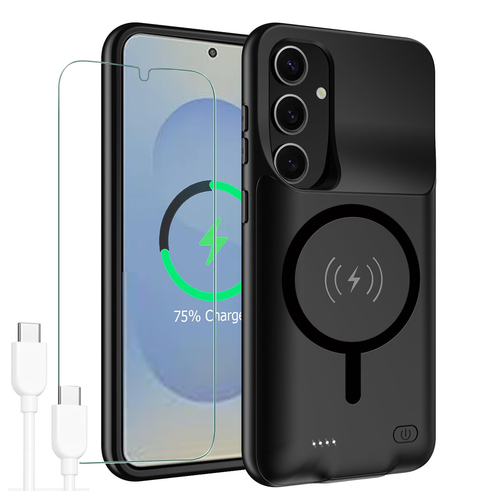 Battery Case for Galaxy S25 Plus,12000mAh High Capacity Rechargeable Portable Protective Extended Charger Case Wireless Charging Compatible with S25