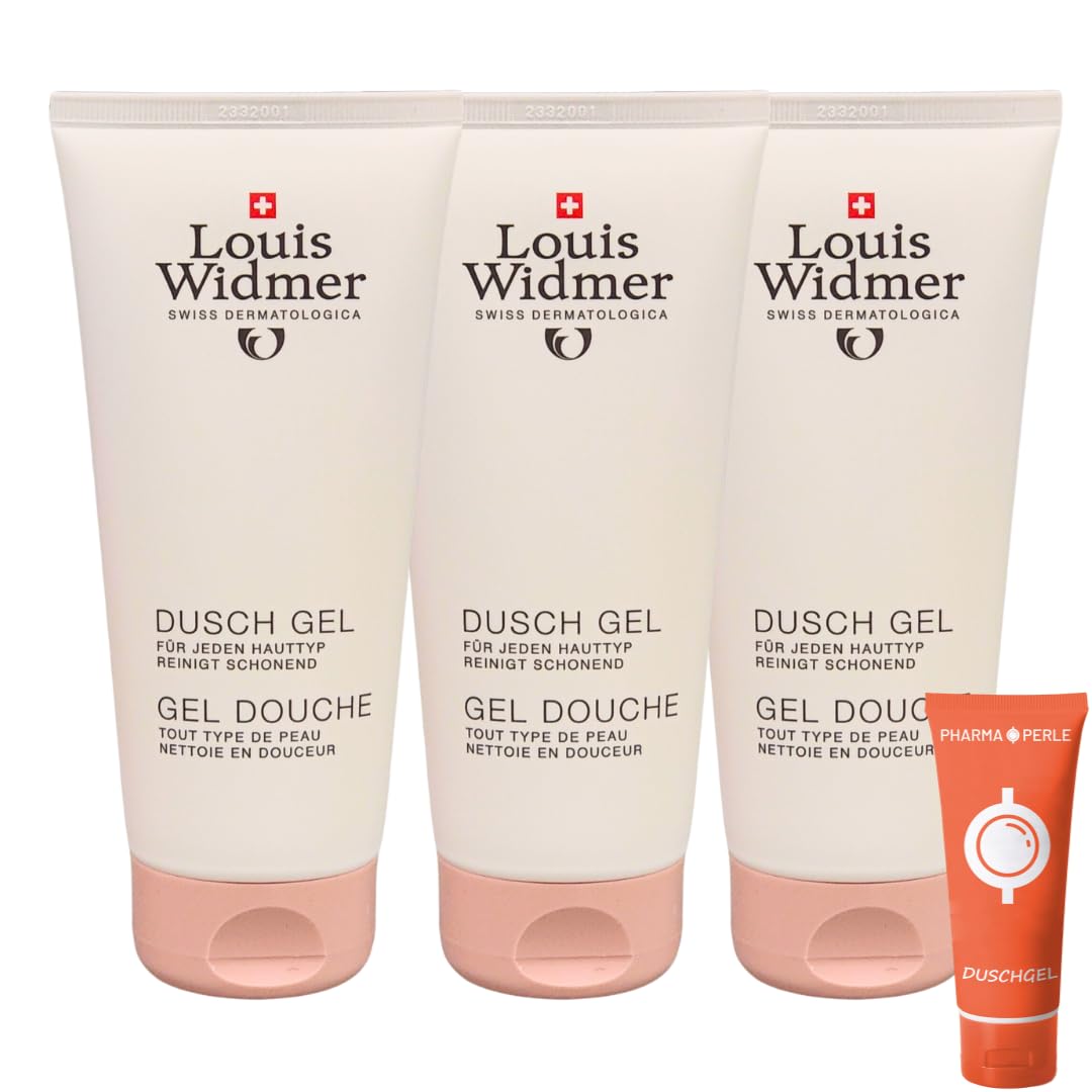 Louis Widmer Duschgel, 3x 200 ml I leicht parfümiert I Milde und sanfte Reinigung I empfindliche Haut I Feuchtigkeit I pH-hautfreundliche Pflegedusche I Spar-Set plus Pharma Perle give-away