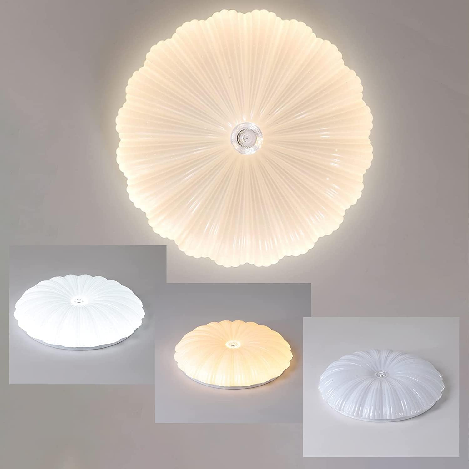 HUA QIANG WANG 3-Color Shell LED Ceiling Lamp, Modern Round LED Flush Mount Light for Bedroom, Living Room, Kitchen, Hallway, Hardwired, Plastic Shade, 50cm, No Remote, No Memory Function