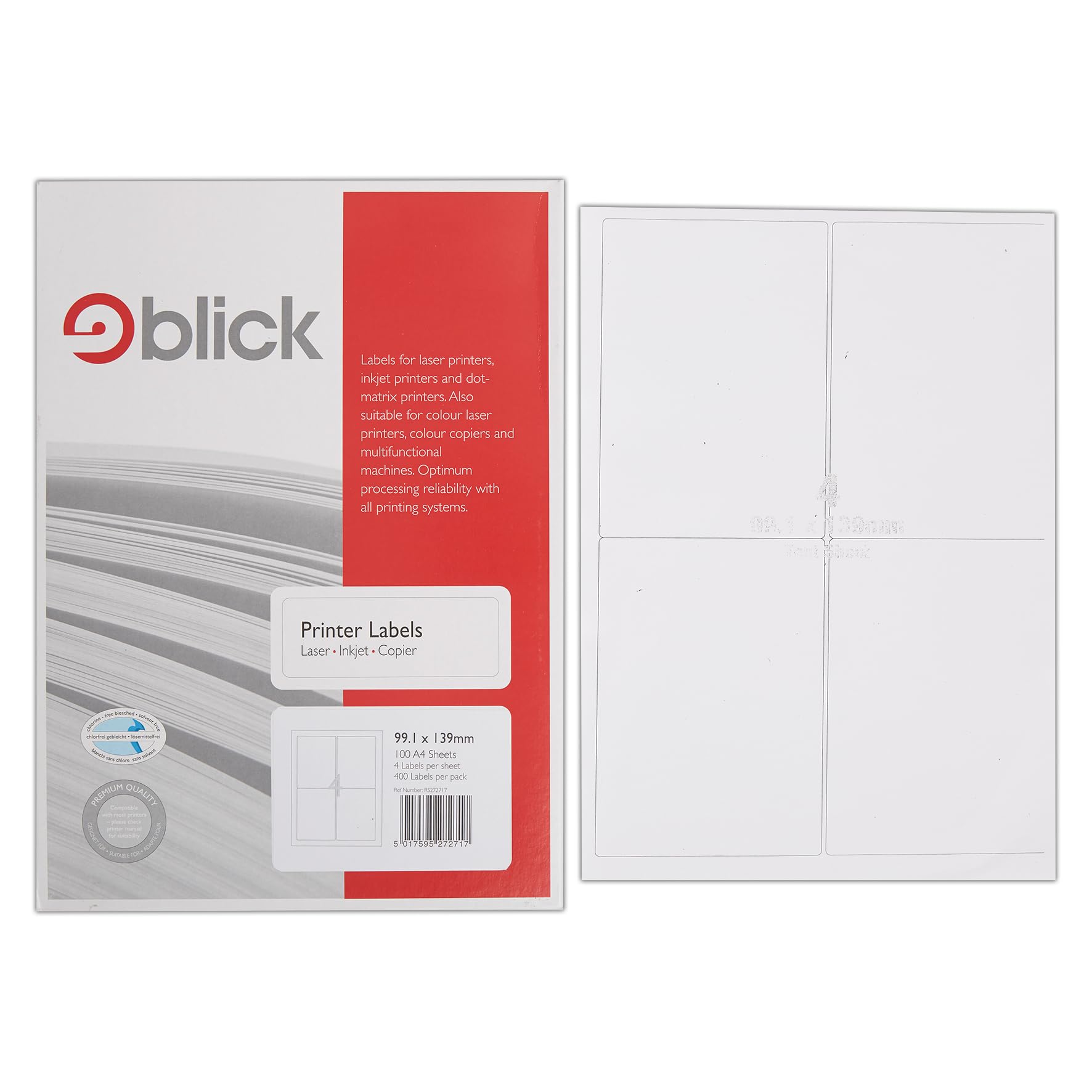 Blick Computer Labels - 100 Sheets - 99.1mm x 139mm, White, 99.1 x 34.1 mm