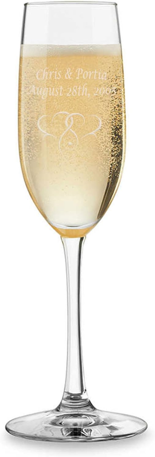 Personalized Champagne Flutes 1 Pack - Wedding Gifts for Bride and Groom with Couple's Names and Date, Interlaced Hearts, Customized Champagne Flutes, Modern Toasting Glasses