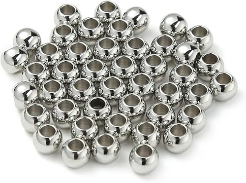 Loprome 60 cuentas espaciadoras redondas lisas de acero inoxidable 304 con agujero de 0.118 pulgadas, cuentas sueltas sin costuras para hacer
