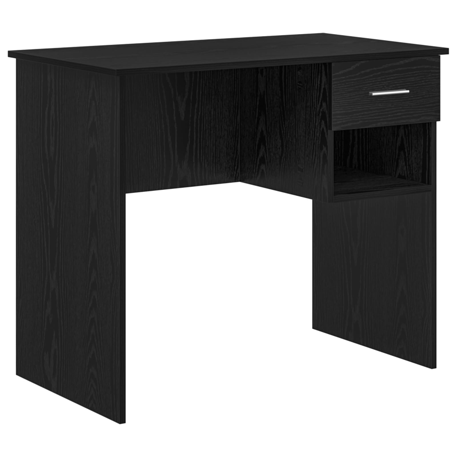 Moderner Schreibtisch mit Lagerung in Schwarzer Eiche 90x49.5x75 cm aus Verleimtem Holz, Stauraum mit Schublade und Regal für Büroorganisation, Robuste Bauweise und Elegantes