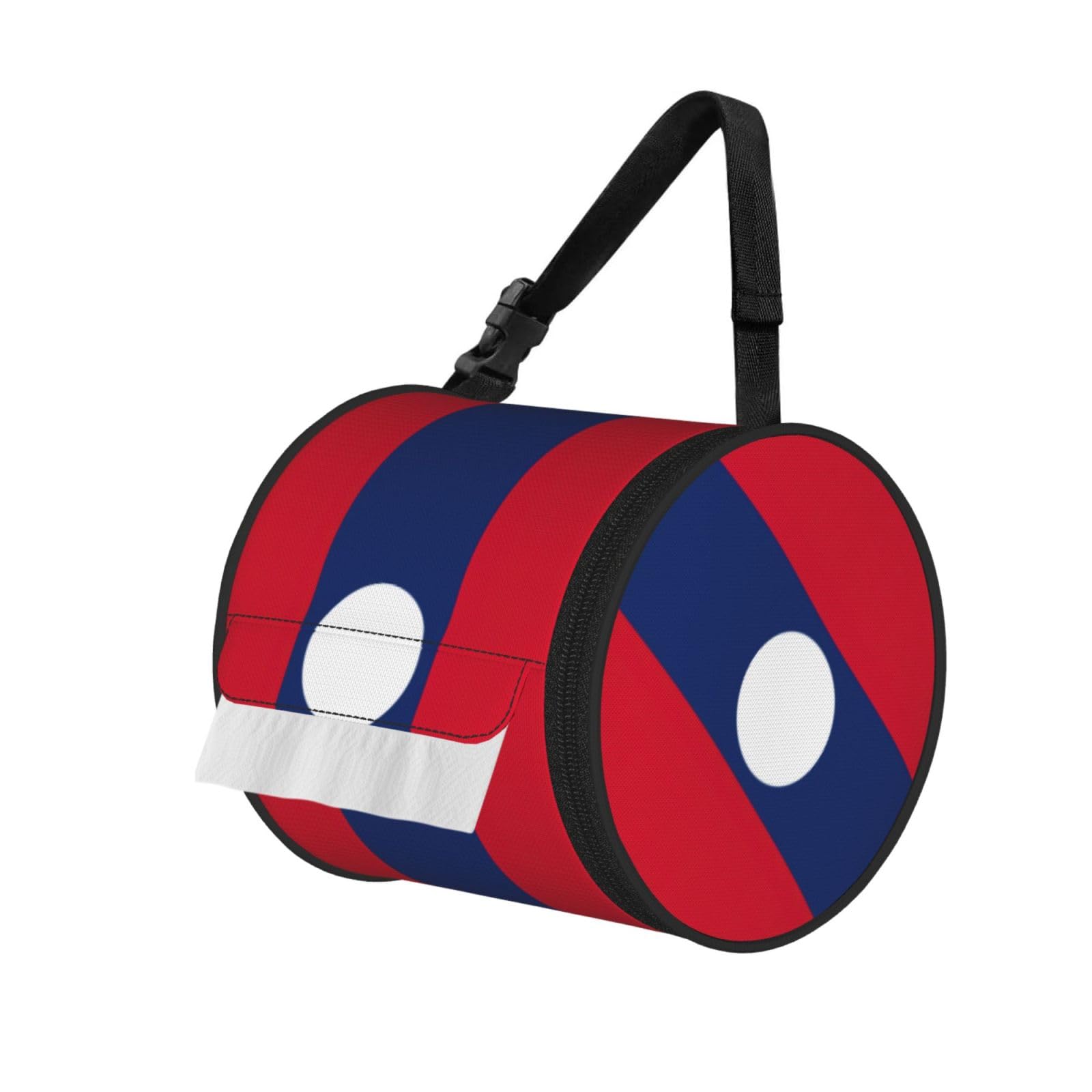 Flag Of Laos Print Round Paper Tissue Holder With Shoulder Strap, Portable Roll Case For Caravan Travel Use