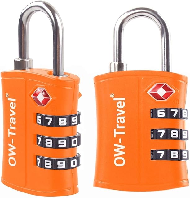 TSA Approved Luggage Locks (2 Pack) OW-Travel ABS 3 Digit Security Padlock, Combination Padlocks, Code Lock for Suitcase, Zipper, Luggage, Bag, Case, Backpack, Gym Locker, Tool Box, Outdoor (Orange)