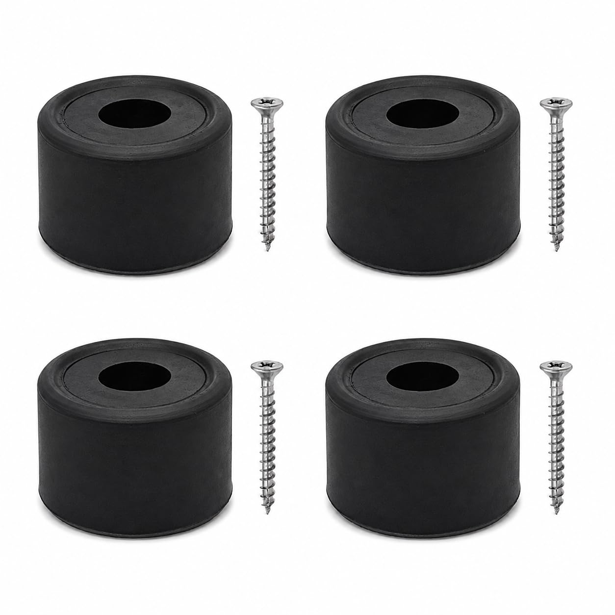 Black Rubber Door Stops 4 Pack with Screws - Large 32 x 20mm