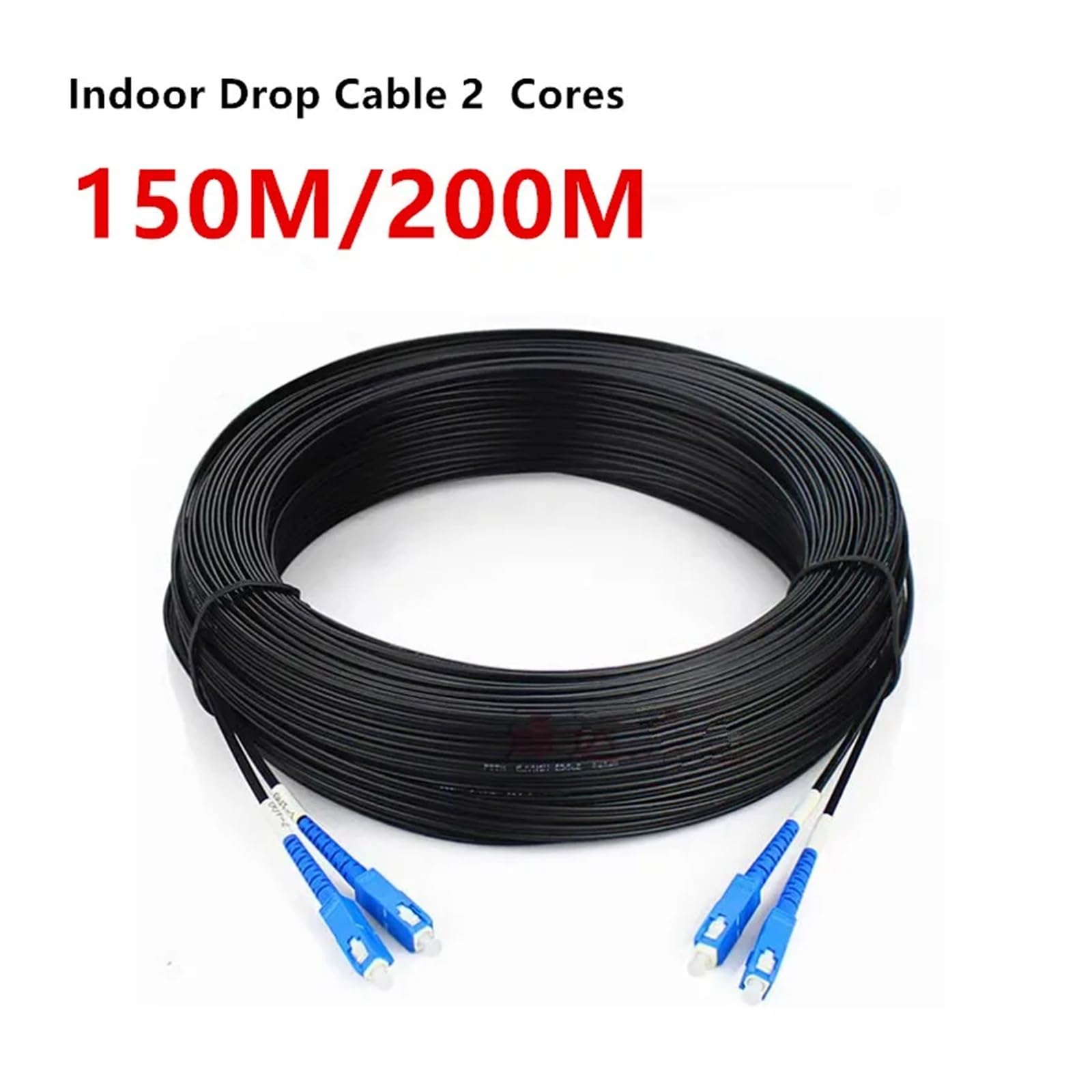 2-żyłowy wewnętrzny kabel połączeniowy światłowodowy - SC UPC jednomodowy, długość 150 m/200 m, 1310 nm-1550 nm, wytrzymały i elastyczny(Black,150M)