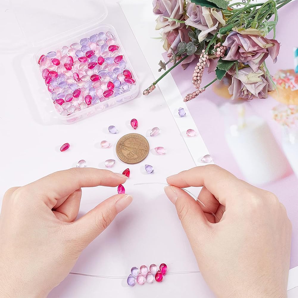 AHANDMAKER 100 pz Perle di Vetro Ceche A Goccia, 5 colori Perline di Cristallo Trasparenti con Polvere D'Oro Scintillio Pendenti Sciolti Perline per Fai Da Te Creazione di Gioielli, Blu&Verde