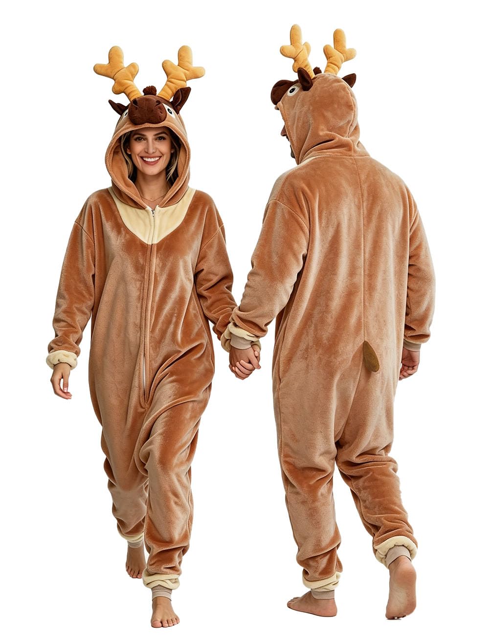 Reindeer Onesie Cosplay Sleepwear Unisex Costume Onesie Adult Women Men Sherpa Pajamas-image-37