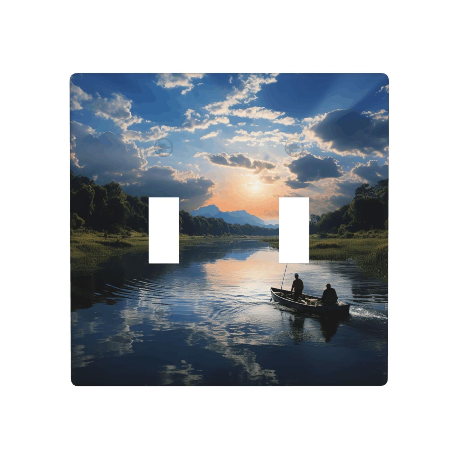Decorator Double Toggle Light Switch Covers Fishing Scenic Wall Plate 2-Gang Standard Size 4.5" x 4.5" Double Toggle Switch Wallplate Decorative 2 Gang Wall Switch Plate Covers