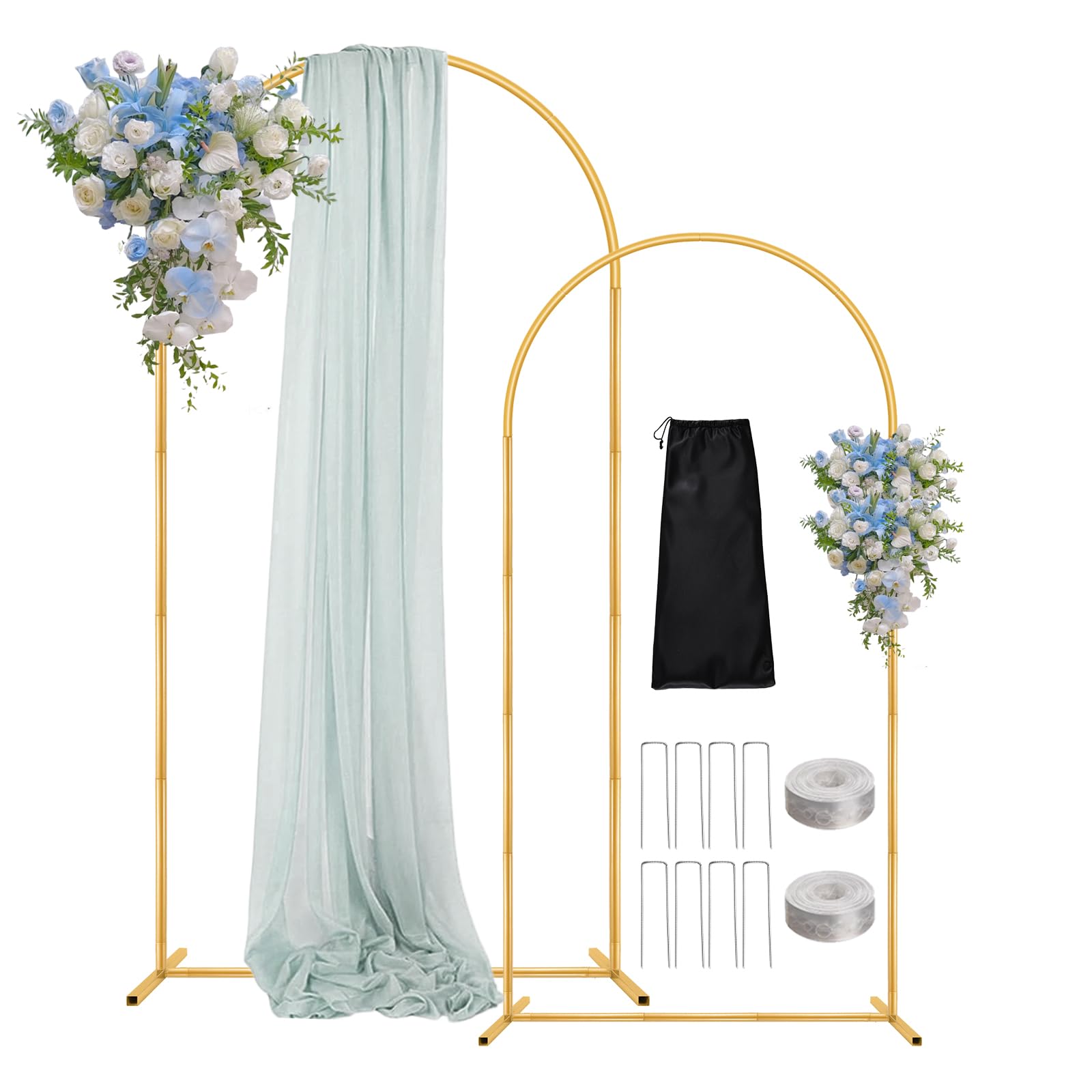 Photo 1 of DEVISEFUN 7.2FT 6FT Wedding Arch Backdrop Stand Set of 2,Metal Gold Wedding Balloon Arch Stand Kit with Base for Gender Reveal Birthday Anniversary Bridal Graduation Party Event Background Decoration