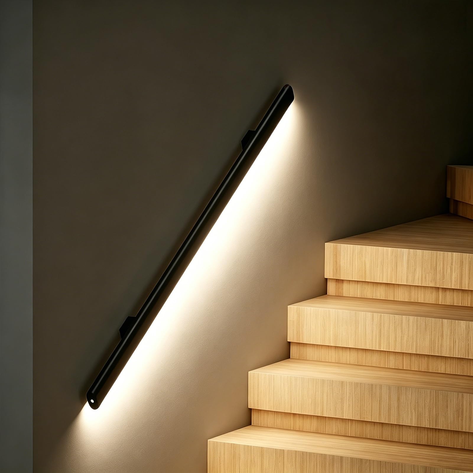 LED Lighting Stair Handrails with Connector, Safety Sensor Activated Handrail Light, Aluminum Alloy Stair Railing for Porch Entrance Entry Way(Left Natural Light,11.5ft/3.5m)