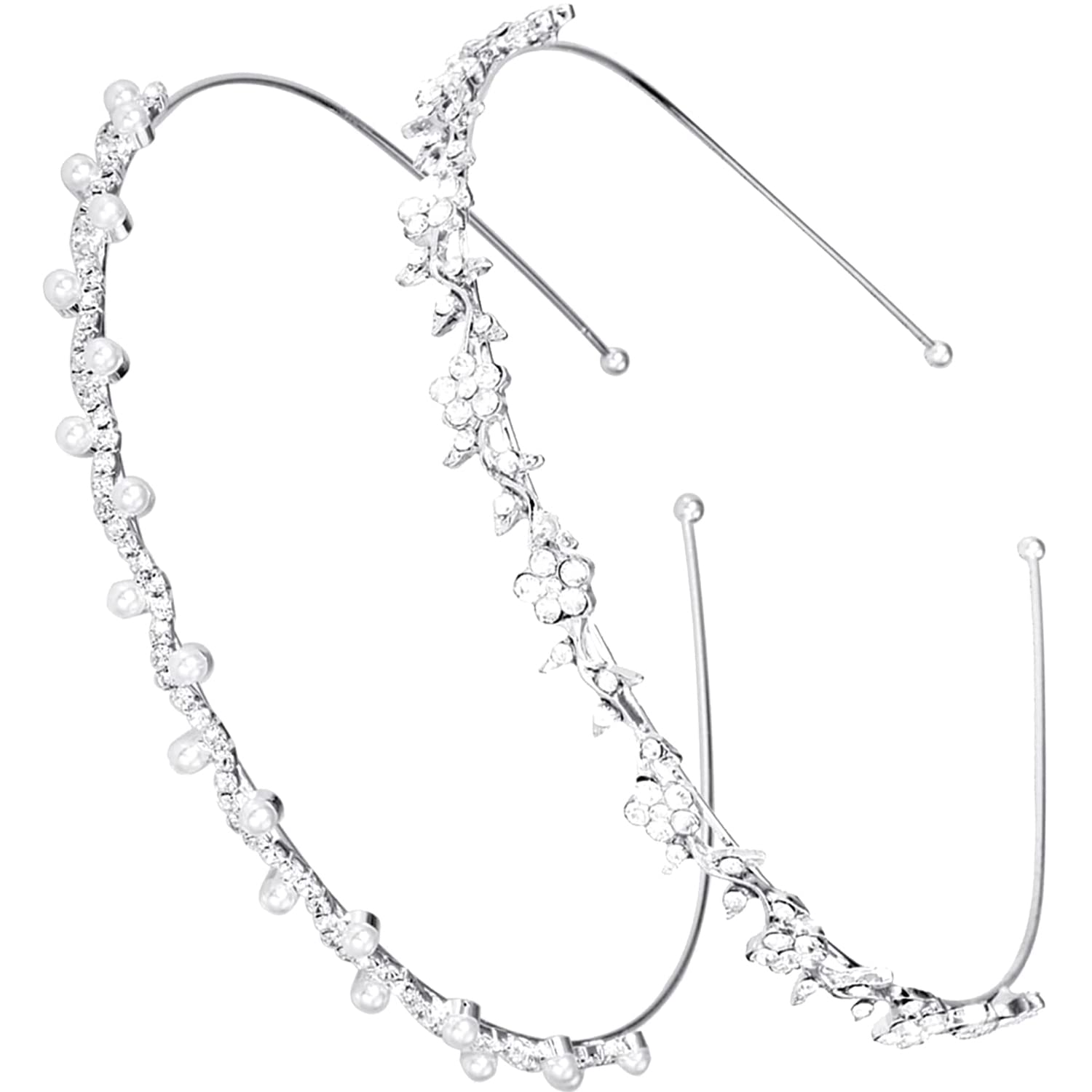 UNVOJL 2 Pieces Bridal Crystal Headband Wedding Bridal Faux Pearl Rhinestones Headband Bridal Flower Headbands