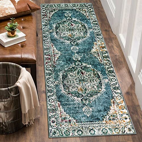 Leevan Collection Vintage Runner Rug 2'X5'Washable Oriental Hallway Runner Rugs No-Slip Persian Accent Area Rug Entryway Floor Carpet For Bedroom,Indoor Floor,Kithen,Trible Blue #TOP15