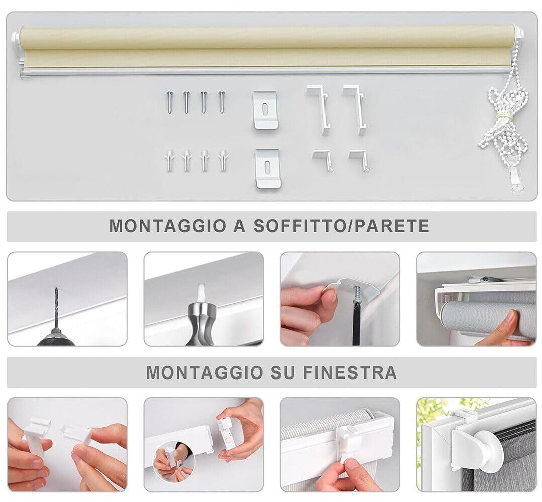 Tenda A Rullo 120x180 Cm Finestra Porta Interno Casa Ufficio Kit Montaggio Parete Telaio No Fori Nero | Leroy Merlin - Foto 7