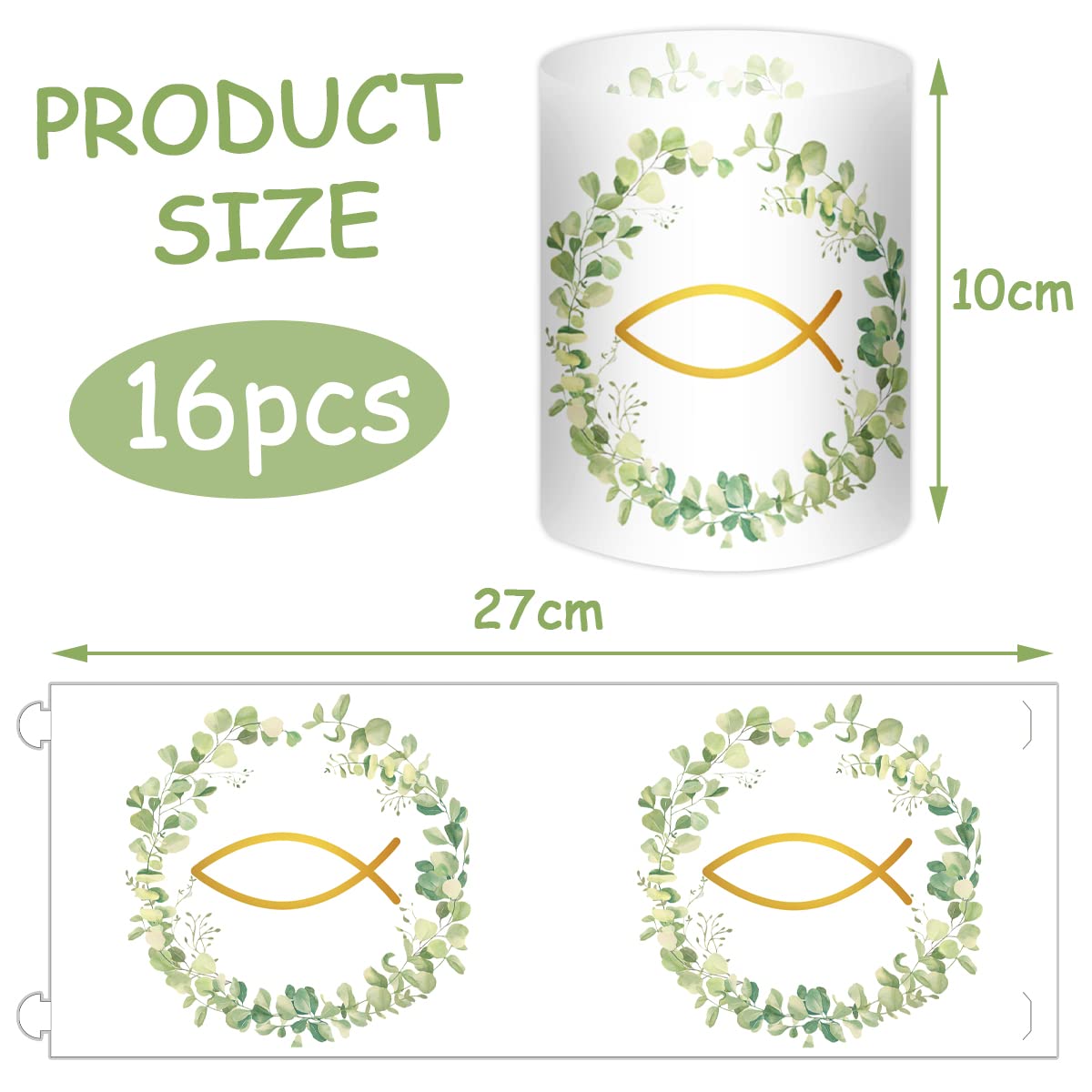 Portavelas De Pez, 16 Velas De Té Para Bautizo, Miniportavelas, Funda De Luz, Para Niños Y Niñas, Comunión, Confirmación, Bautizo, Decoración De Mesa