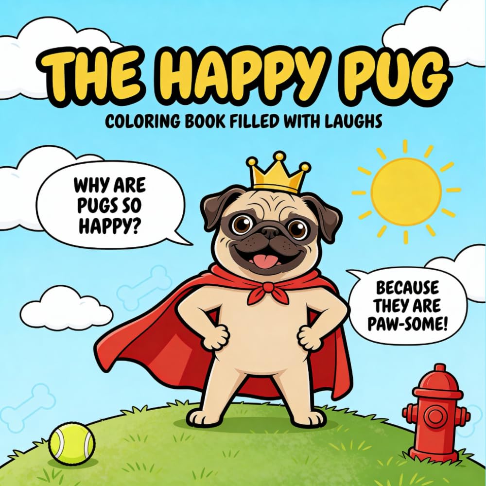 The Happy Pug Joke Coloring Book: A Hilarious and Adorable Dog Coloring Book for Kids Ages 4-8: Featuring Funny Pugs, Silly Puns, and 49 Pages of Paw-some Fun!
