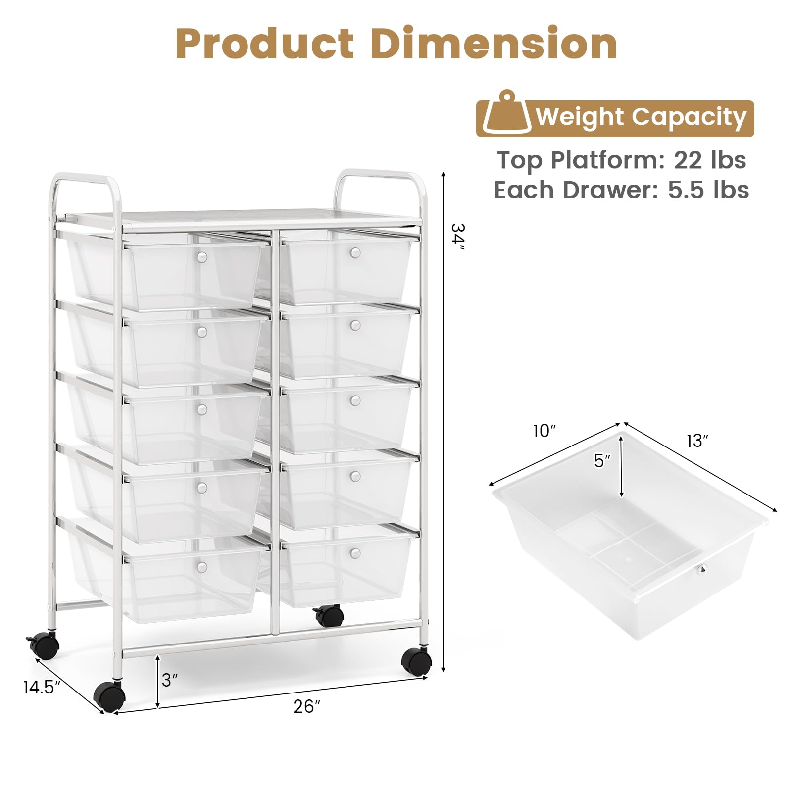 HAPPYGRILL 10-Drawer Rolling Storage Cart, Storage Organizer Cart with Lockable HAPPYGRILL 10-Drawer Rolling Storage Cart, Storage Organizer Cart with Lockable