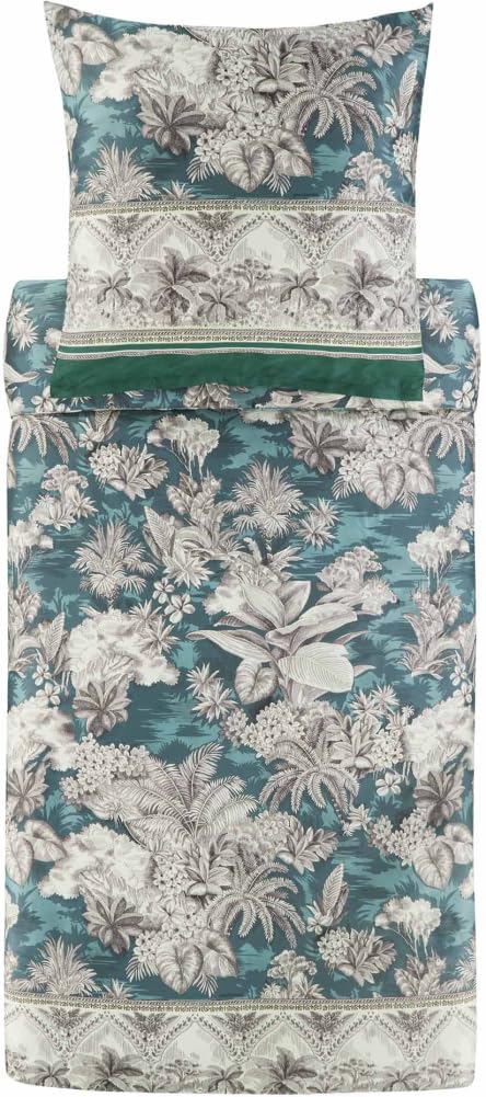 Bassetti BOBOLI 9329930 Bed Linen + 2 Pillowcases 100% Cotton Satin in Green V1 Dimensions: 200 x 200 cm + 2 K 80 x 80 cm