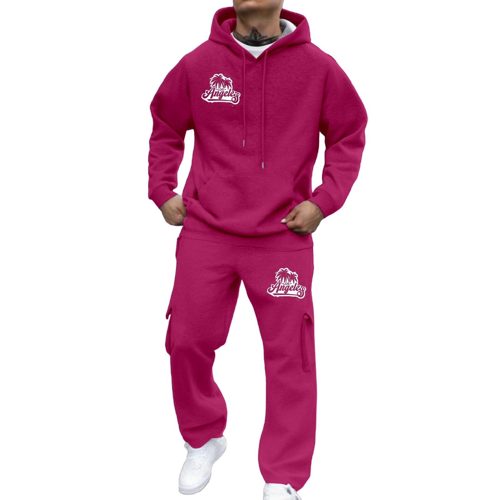 Generisch Męski dres do joggingu, bluza z kapturem, spodnie do biegania, jednokolorowy, dres treningowy, strój rekreacyjny, przewiewna bawełna, ciepła bawełna Y2K, kieszenie, kaptur, zestaw dresowy