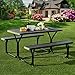 Giantex Picnic Bench Set Outdoor Camping All Weather Metal Base Wood-Like Texture Backyard Poolside Dining Party Garden Lawn Deck Large Picnic Tables for Adult (Black)