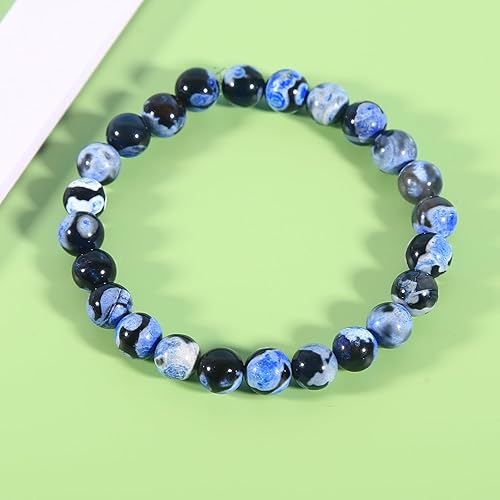 Miniatura 5 de ALZLDYS 63 cuentas de piedra sueltas de ágata de fuego azul natural natural de 0.236 pulgadas (0.236 in) para fabricación de joyas de 15.5 pulgadas,