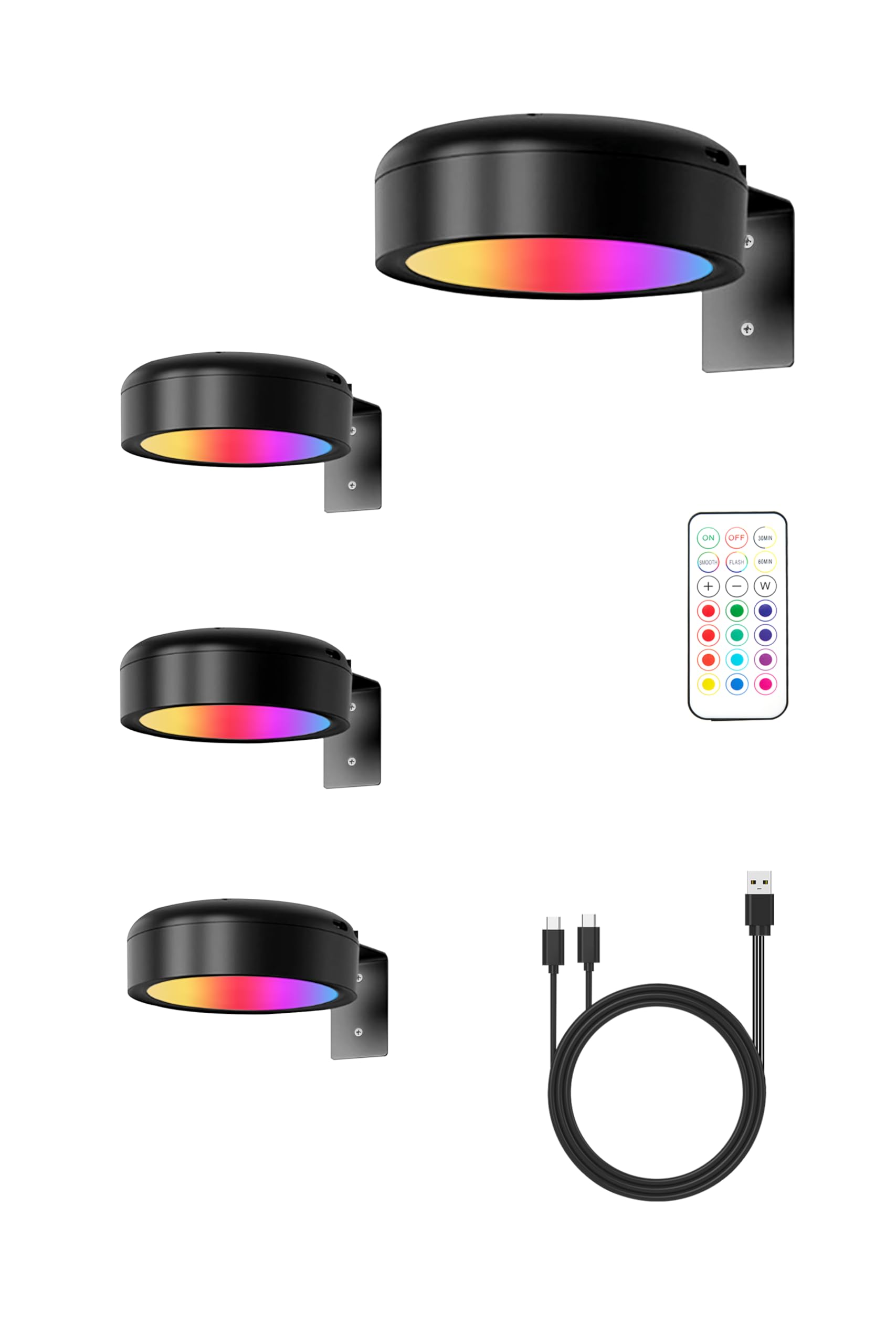 Bilderleuchte Kabellos 4er Set - 18 Stunden Akkulaufzeit, RGB und Warmweiß Licht, Timer-Funktion, Mit Fernbedienung, USB-C Wiederaufladbar, Integrierter Akku, Wohnaccessoires (Schwarz)