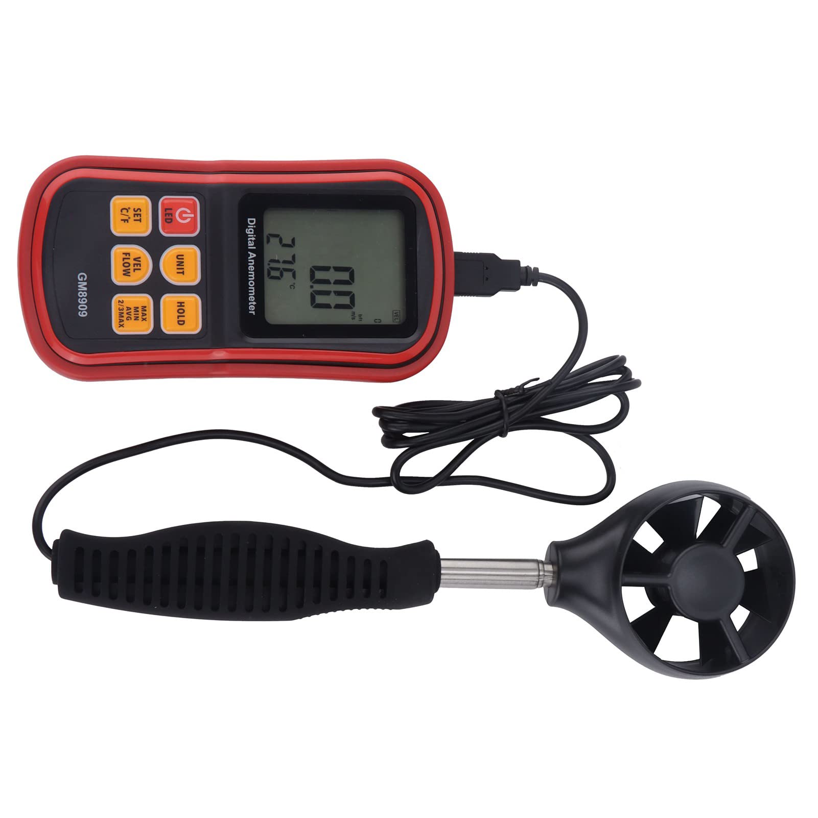 Anemometr HaloVerde GM8909 o zakresie 0–45 m/s i 500 zapisach danych, ręczny anemometr kierunku wiatru do pomiaru objętości i przepływu powietrza w systemach HVAC