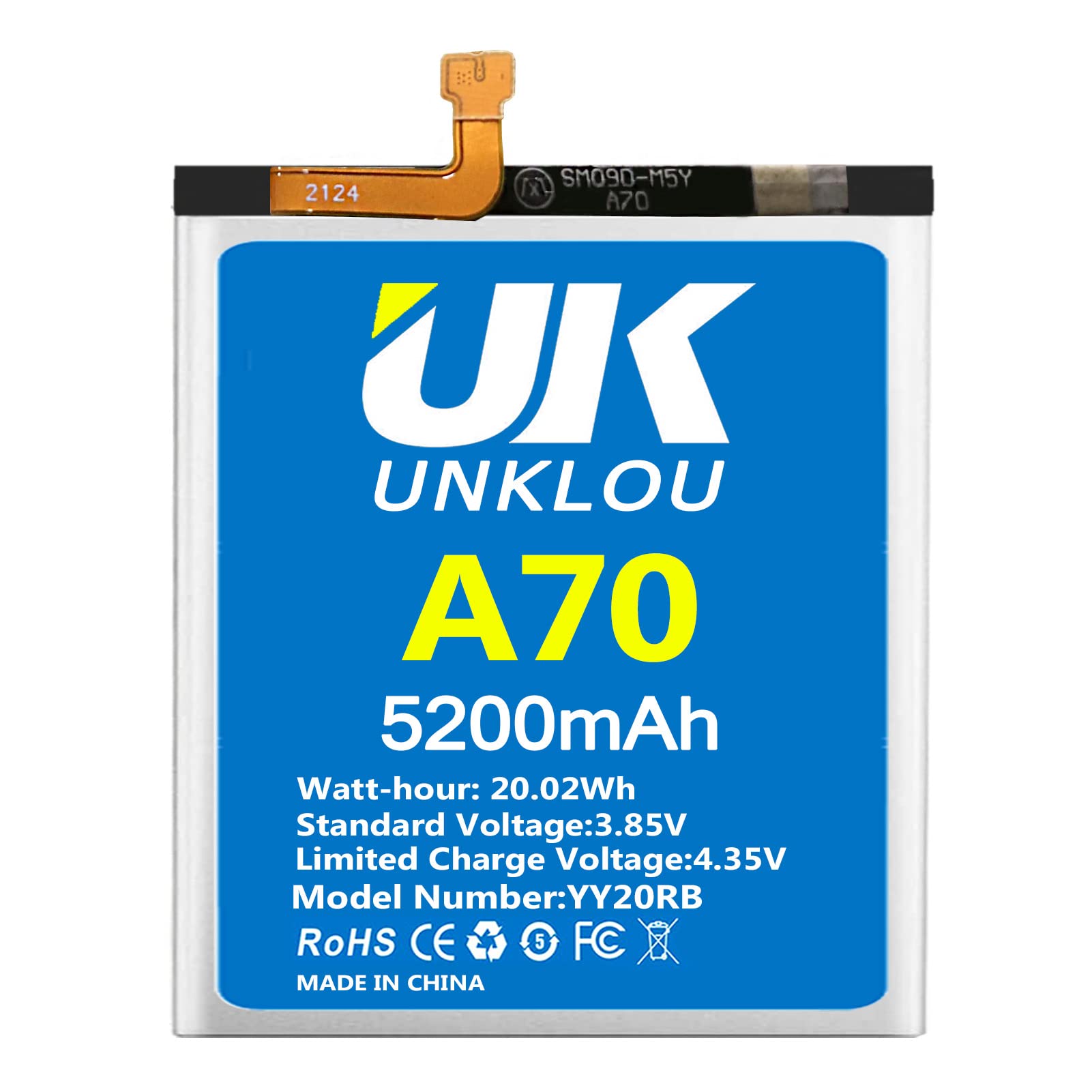 UNKLOU Galaxy A70 Battery, [Upgraded] 5200mAh Li-Polymer EB-BA705ABU Replacement Battery for Samsung Galaxy A70 A705 SM-A705 with Repair Tool Kit [24 Month Service]