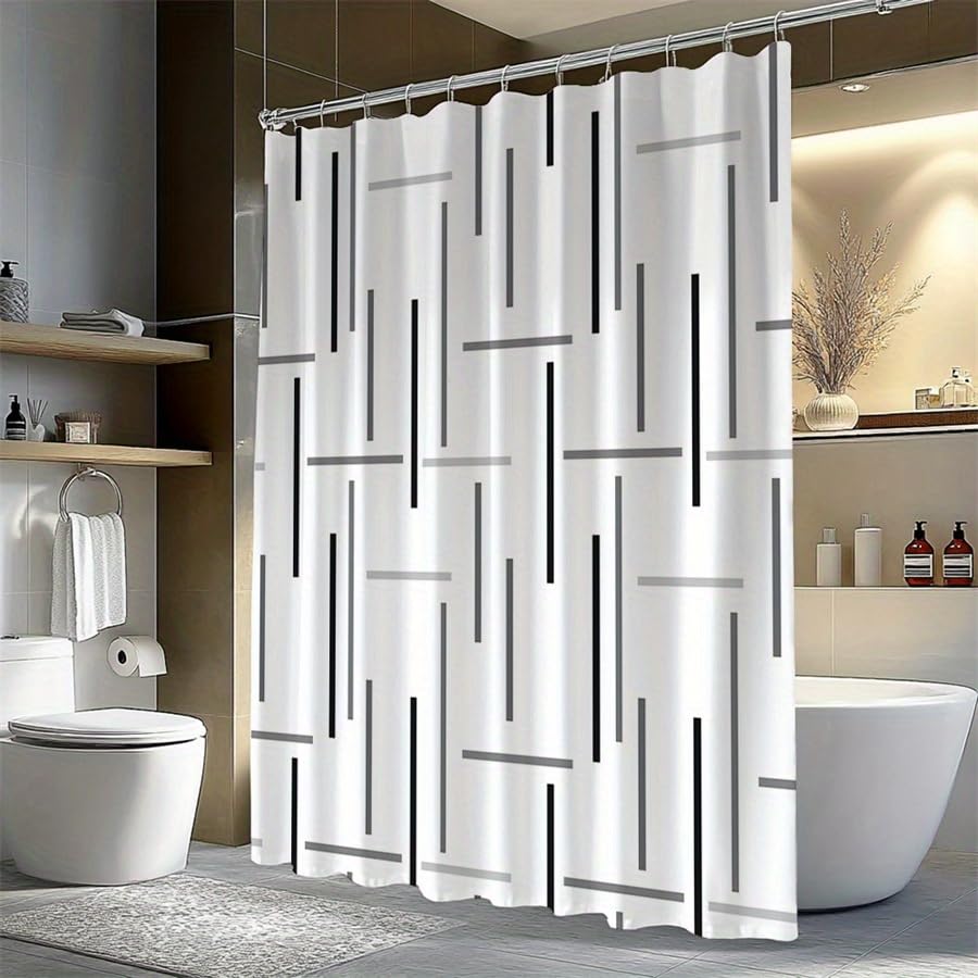 Rideau de douche imperméable à lignes géométriques polyester 120x210 cm - 4