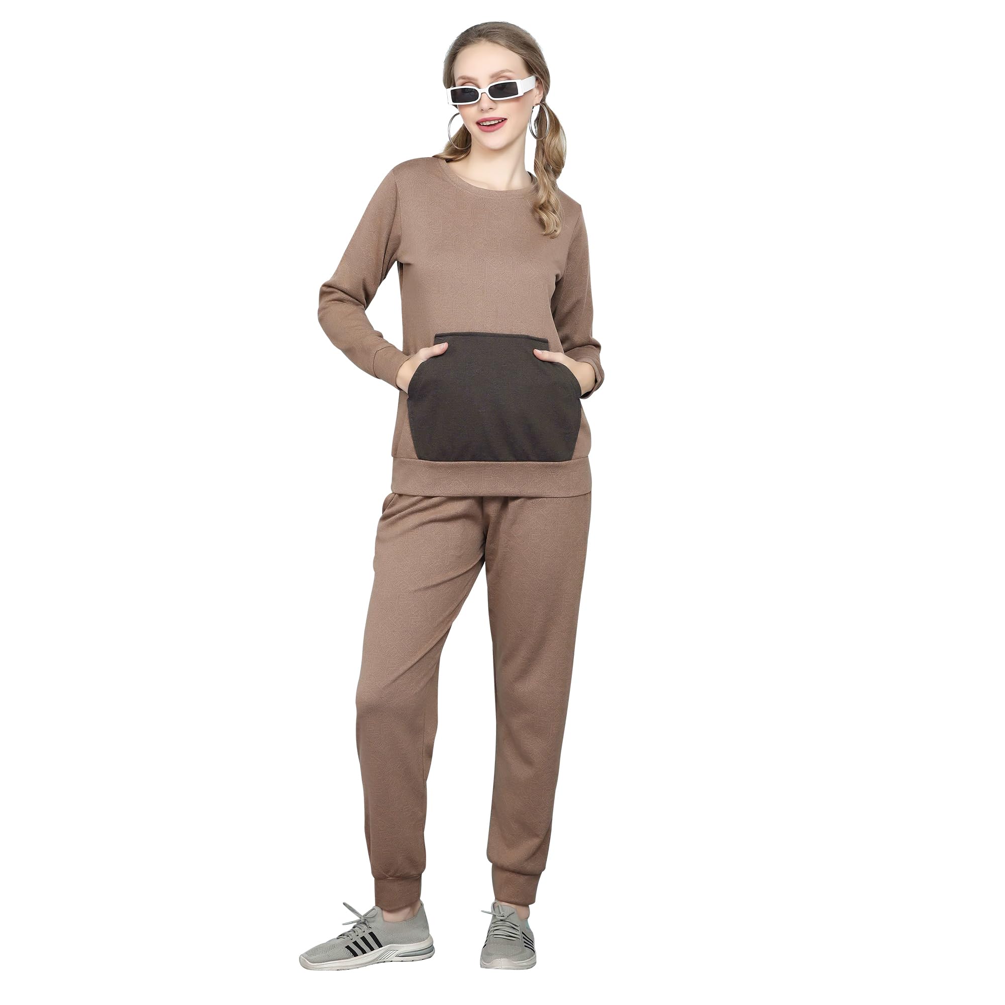Riza Imported Jacquard Fabric Round Neck Full Sleeves Relaxed Fit Plain Night Suit Set/VNS-1102-image-12