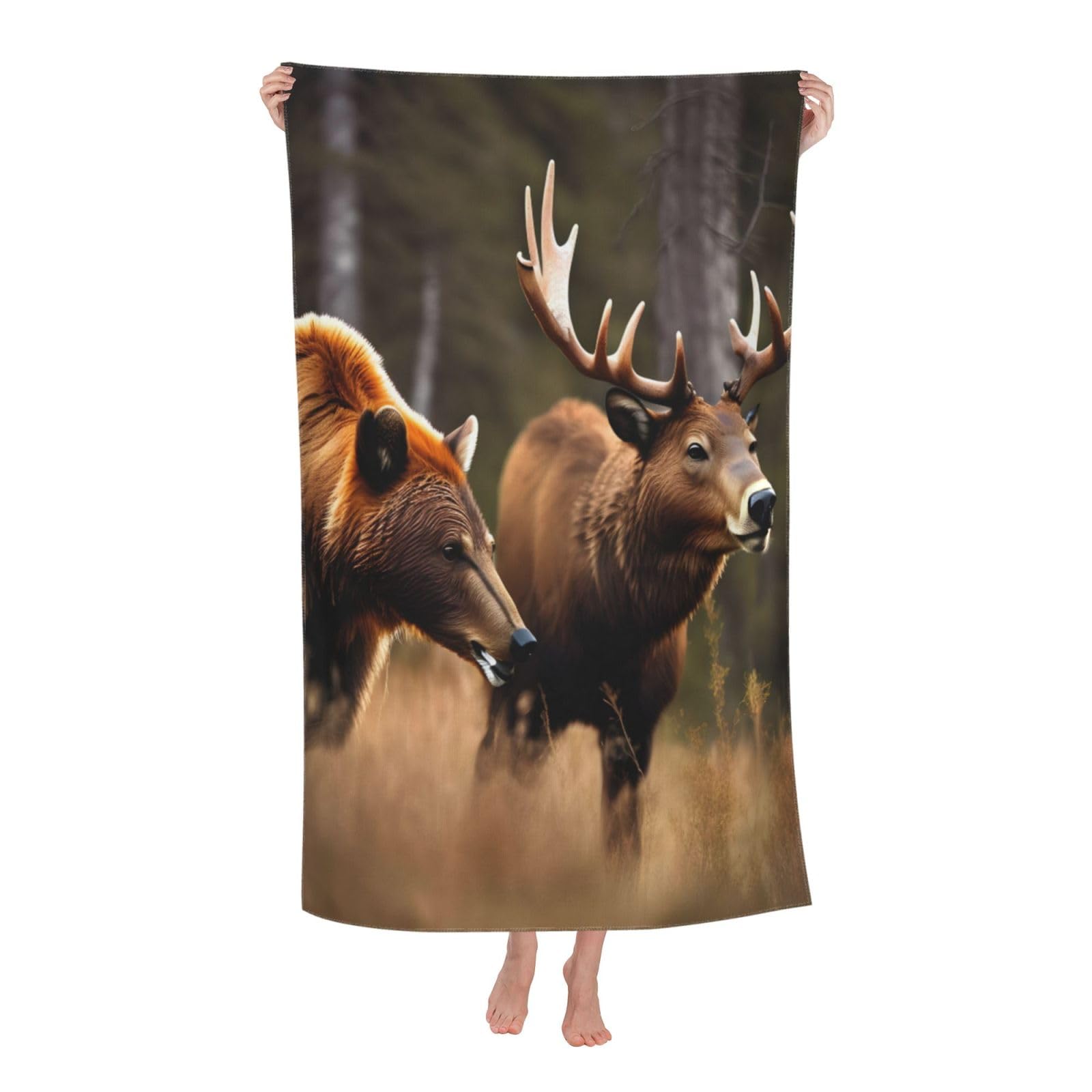 NImongt Wildlife Hunting Deer Bear Elk Print Oversized Adult Beach Towel For Travel Weekend Getaways Festivals Camping Trips