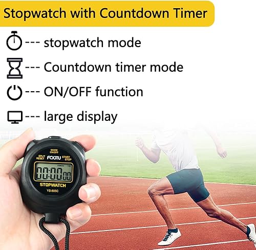 Miniatura 2 de FCXJTU Temporizador simple de cronómetro, cronómetro de una sola vuelta, sin pitido por hora, encendidoapagado, batería AAA (incluida), pantalla