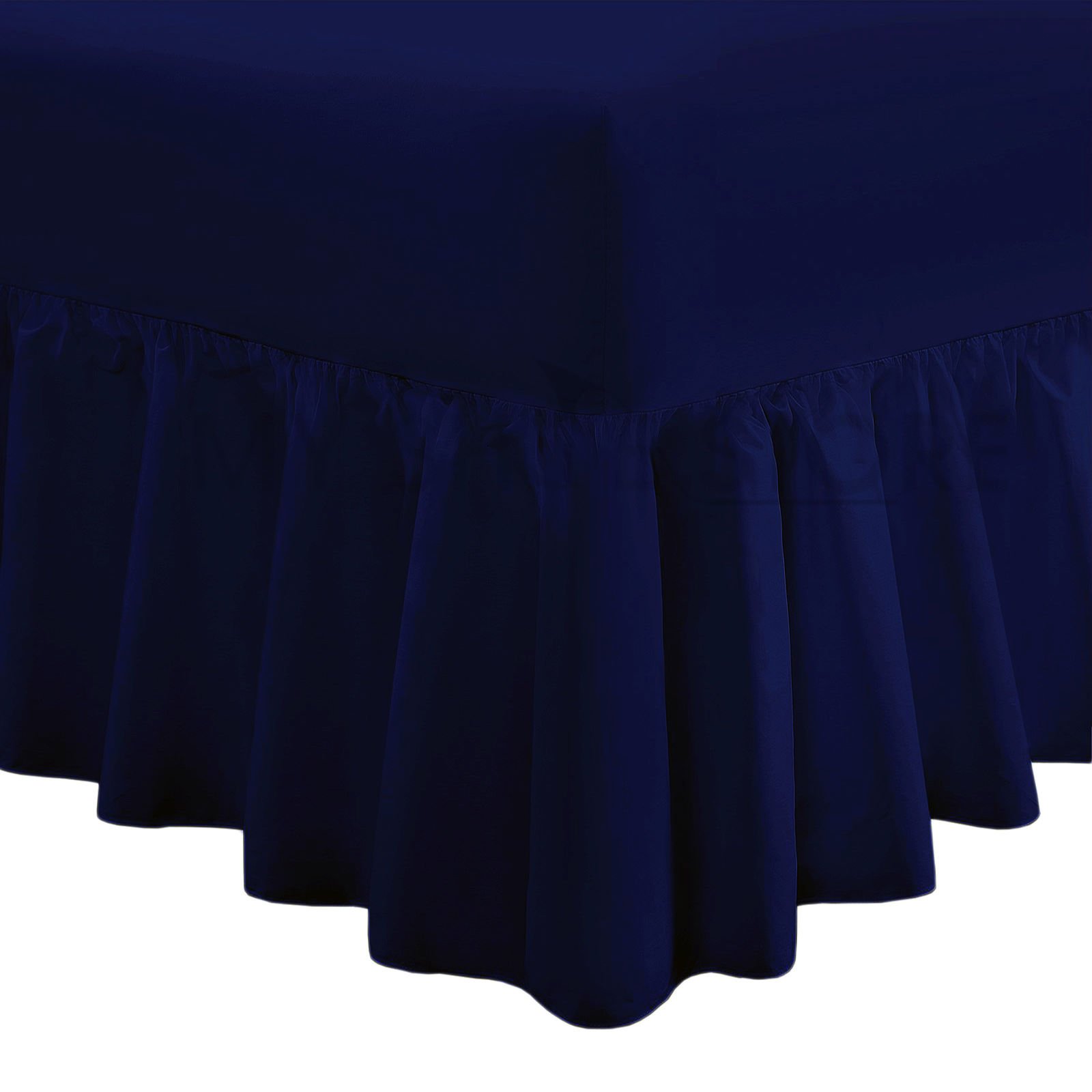 Valance Fitted Sheets Combed Poly-Cotton Plain Dyed Non Iron Percale Frilled Pleated Box Bed Sheet Bedding(Navy, King)