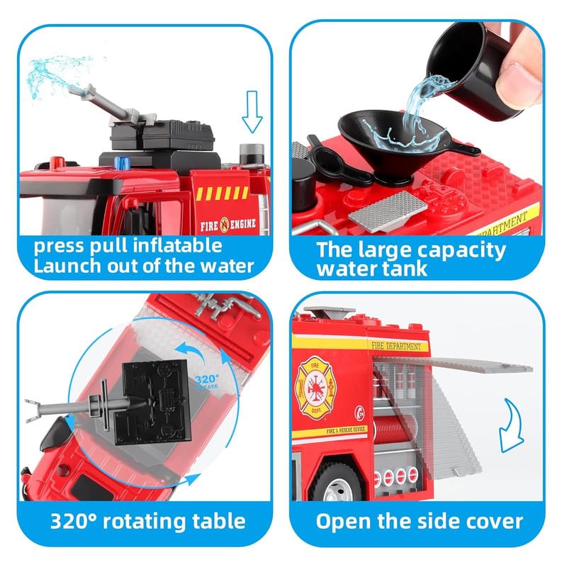 Image of ANTALYA New Play Fire Truck Toy with Metal Cab Fire Rescue Vehicle with Shooting Water Lights and Sounds Toy Truck for Kids (Red)