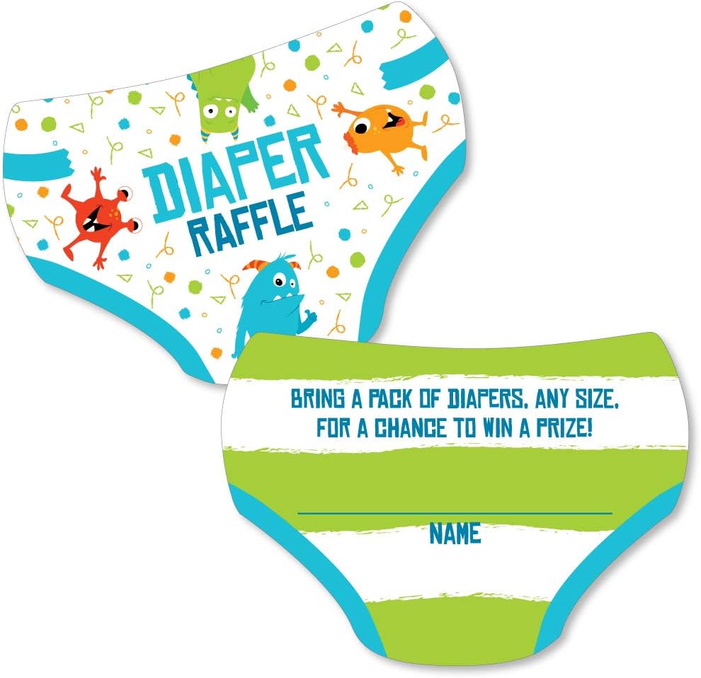 Monster Bash - Diaper Shaped Raffle Ticket Inserts - Little Monster Baby Shower Activities - Diaper Raffle Game - Set of 24