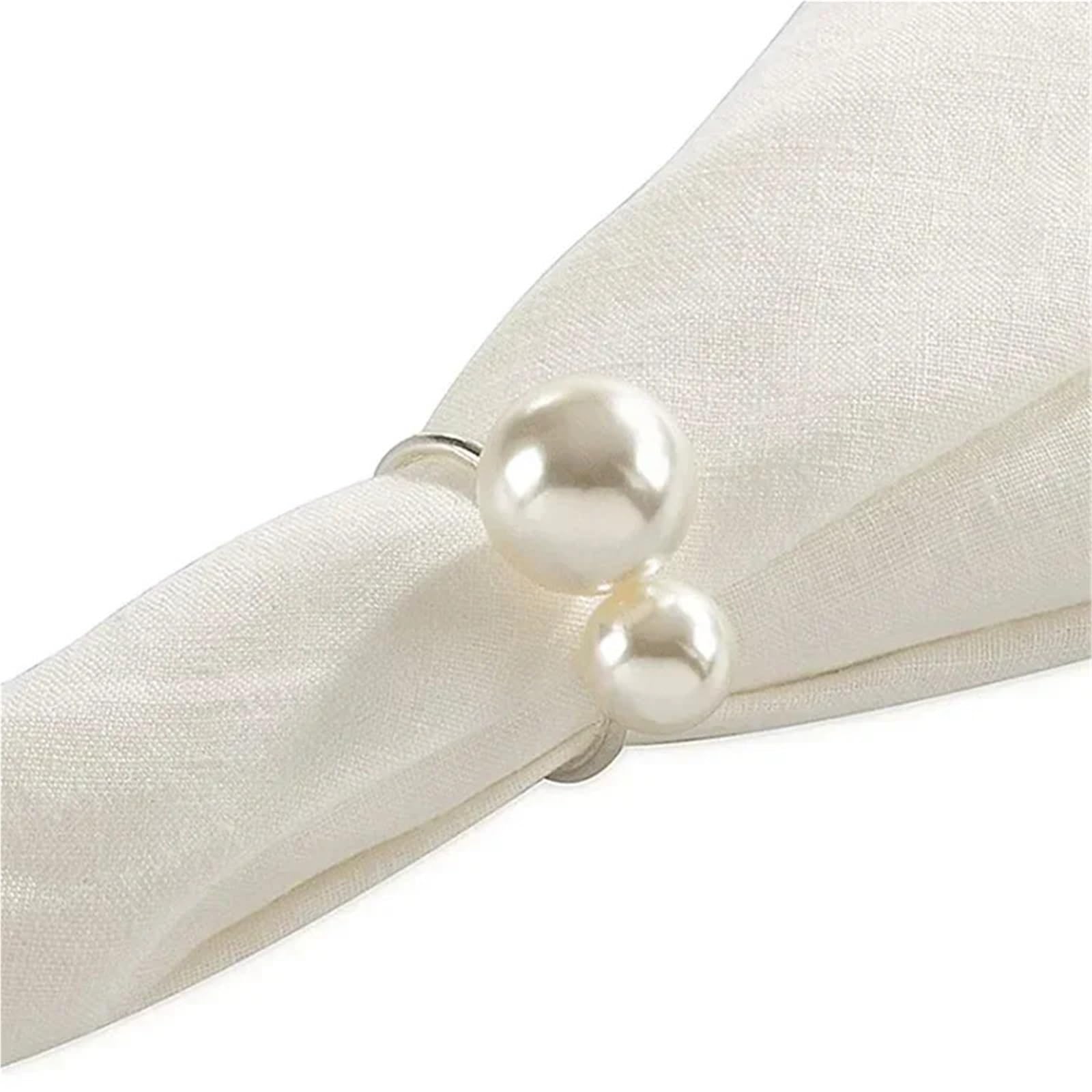 Portatovaglioli Portatovaglioli con perle, portatovaglioli in metallo, for matrimoni, banchetti natalizi, cene di Natale, decorativi(Silver-96Pcs)