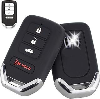 RemoteOverstock Remote Key Fob Silicone SKIN COVER Case Shell Keyless Entry Remote Protector for Honda fits 2013-2021 Accord CR-V Civic Fit HR-V Odyssey Pilot Ridgeline ACJ932HK1310A HK1310A KR5V2X 2014, 2015, 2016, 2017, 2018, 2019, 2020 - 4 BUTTONS – (BLACK)