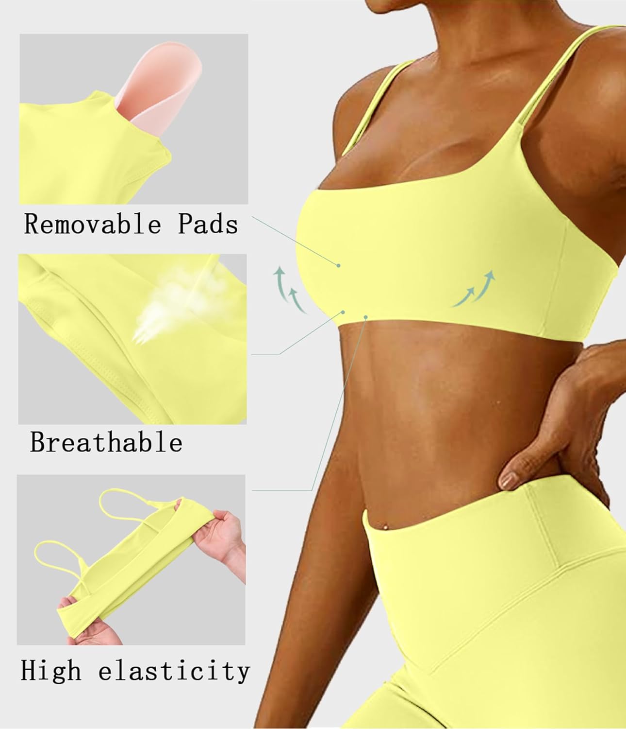 Comper Women's Sports Bra with Thin Straps Stretchy Wirefree Workout Bras Lightweight Workouts Bralette with Removable Pads - Image 5