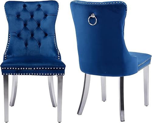 Miniatura 149 de Aoowow Juego de 2 sillas de comedor tapizadas de terciopelo, sillas laterales sin brazos con respaldo de ala, botones y patas de madera maciza para