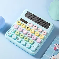 Calculadora mecânica, tela grande de 12 dígitos, calculadora de mesa com botões grandes, fofa e estética para mesa de escritório - azul