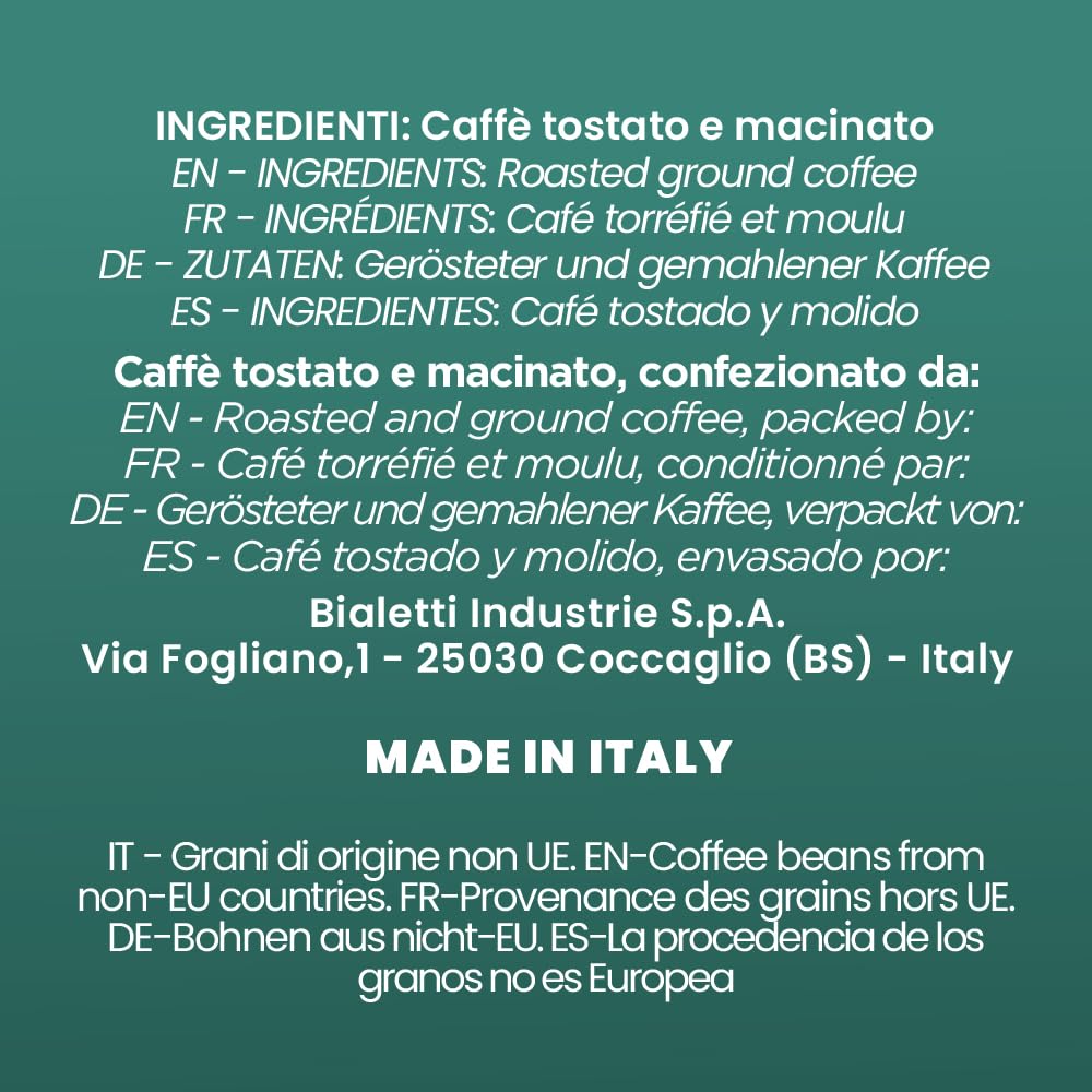 Bialetti Café Moulu Colombie Origine Unique 100 Pour Cent Arabica 200g Torréfaction Moyenne Intensité 8