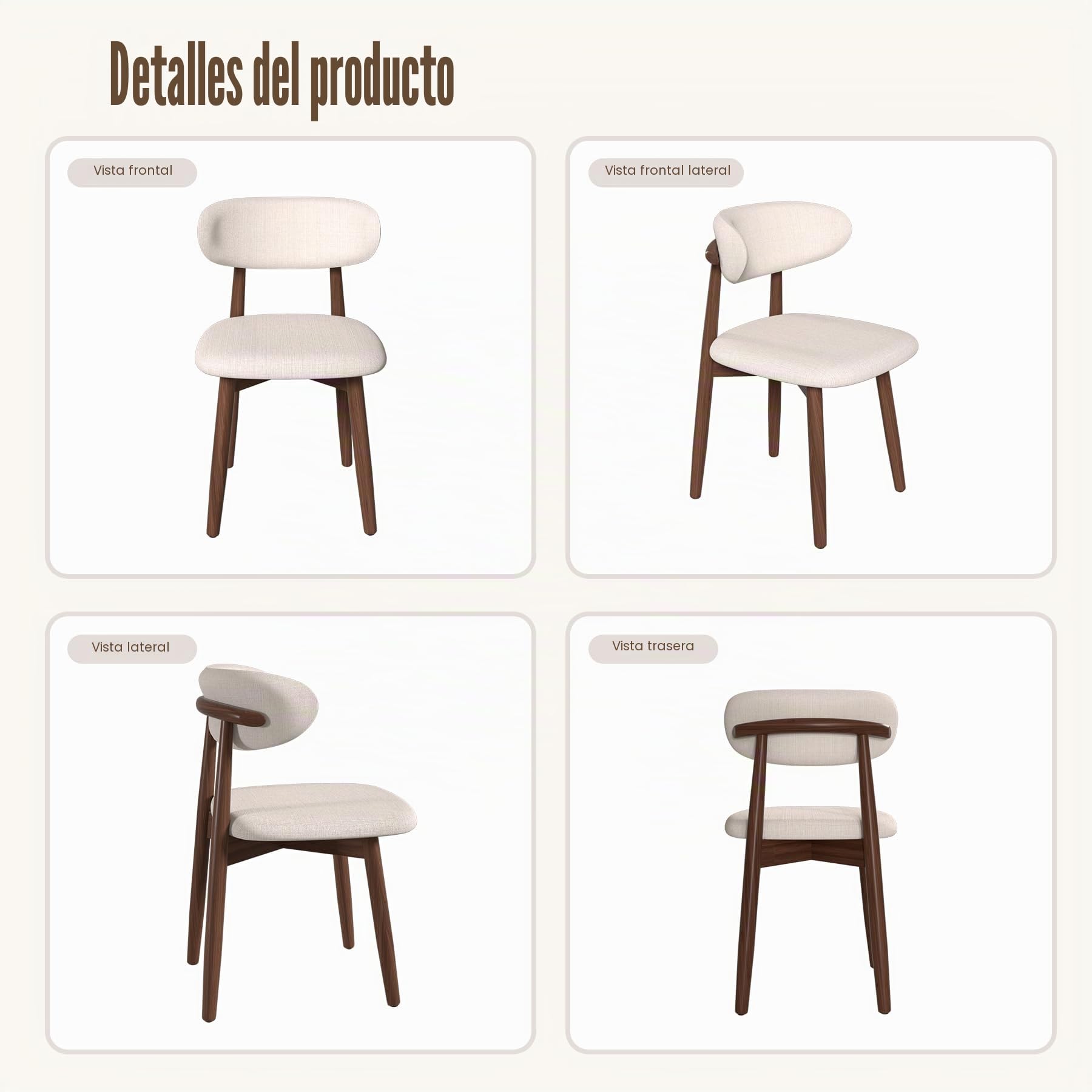 Takumi∞X Sillas de Comedor Pack 4 Cadeiras Sala Jantar Sillas Salon de Comedor Modernas Sillas de Comedor de Madera Nordica Sillas de Cocina Tela de Lino Tapizadas Sillas de Comedor