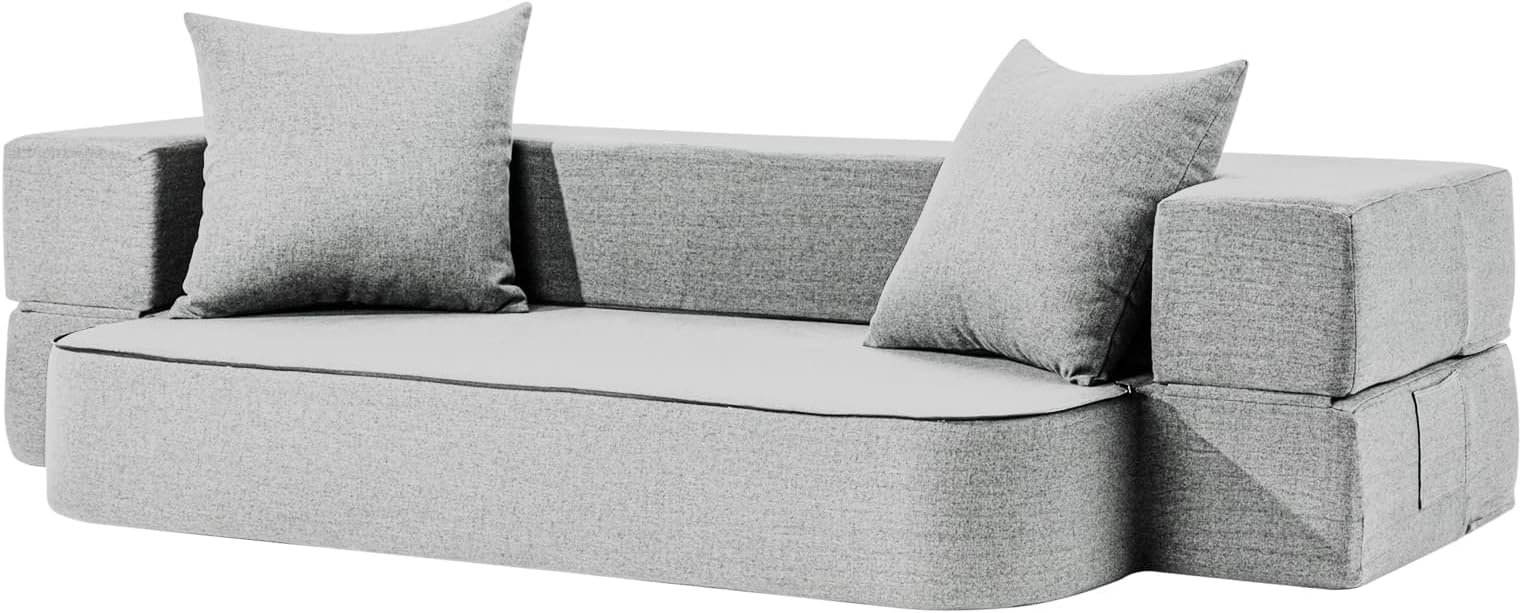 SUYOLS 2-in-1 Folding Sofa Bed with Pillows - Folding Chair Floor Couch & Sleeping Mattress - Washable Cover & Memory Foam Sleeper Chair for Living Room/Guest Room/Apartment/Loft, Light Gray, Twin