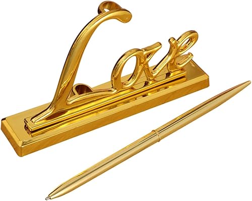 Miniatura 6 de Beaupretty Pluma de firma de boda con soporte de letrero de amor de metal, juego de soporte de libro de invitados de compromiso para el día de San