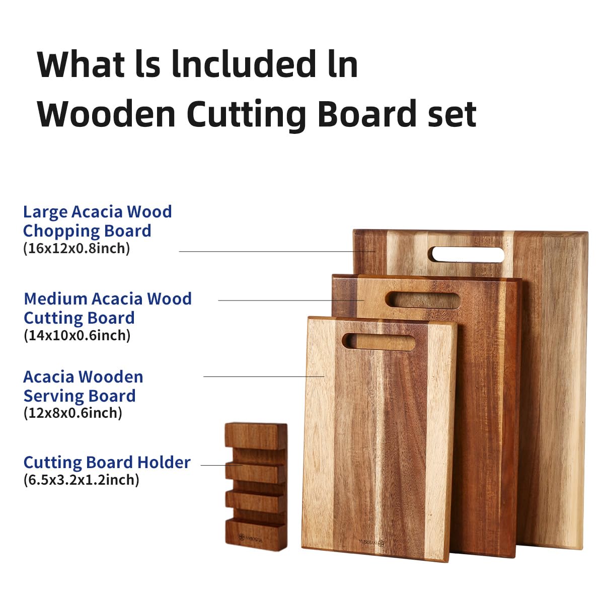 Set di 3 taglieri in legno di acacia per cucina, grande tagliere in legno con manico, tagliere spesso, vassoio in legno per carne, frutta, verdura e formaggio