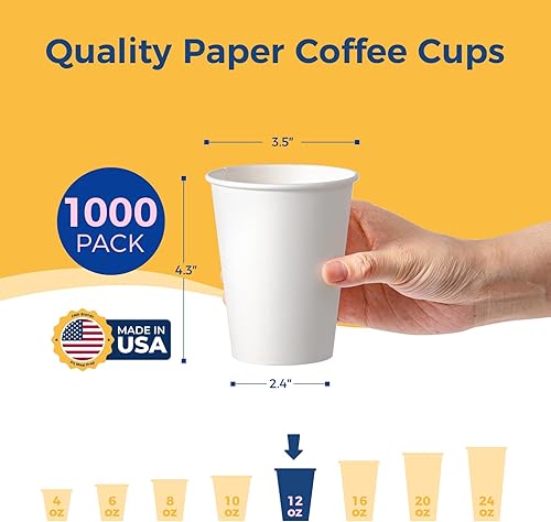 Miniatura 98 de Fit Meal Prep Paquete de 100 tazas de café de papel desechables de 16 onzas, tazas calientes de primera calidad para bebidas calientes/frías, vasos